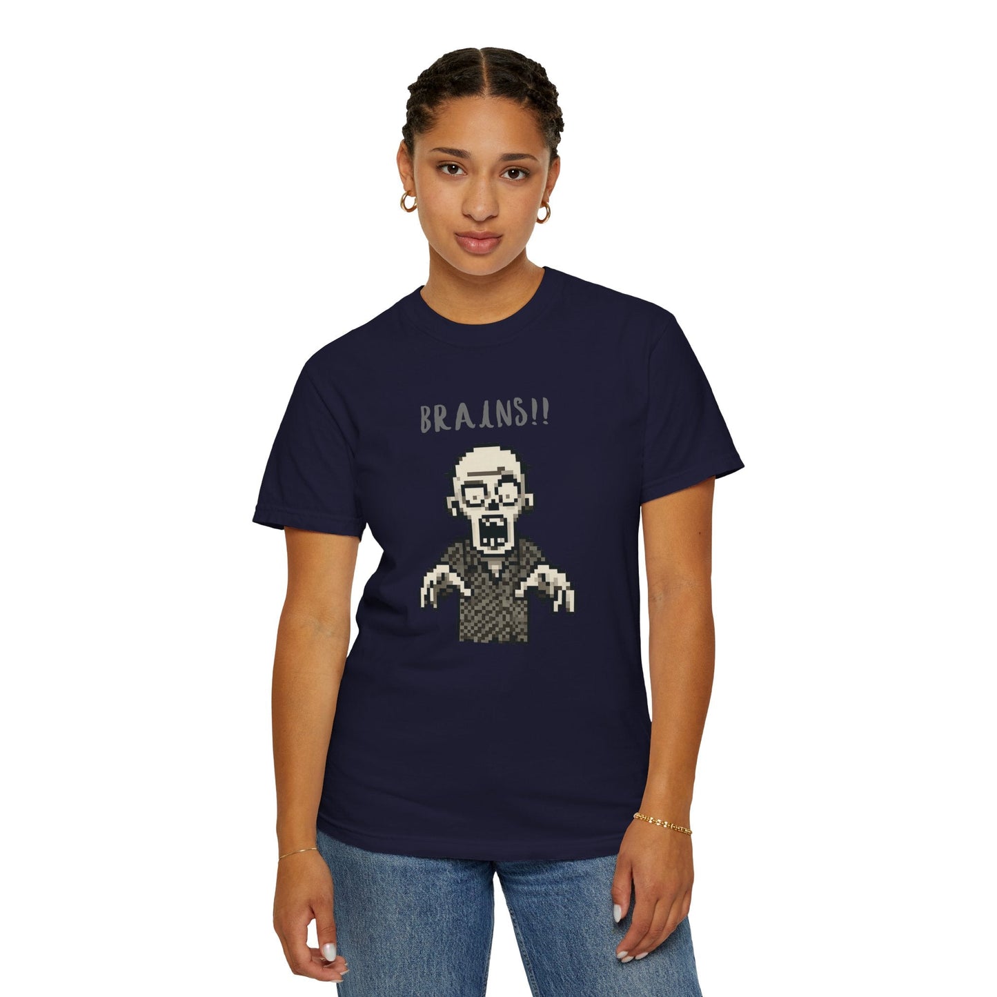 Pixel Zombie 'BRAINS!!' T-Shirt  By Aprasi