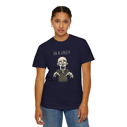 Pixel Zombie 'BRAINS!!' T-Shirt  By Aprasi