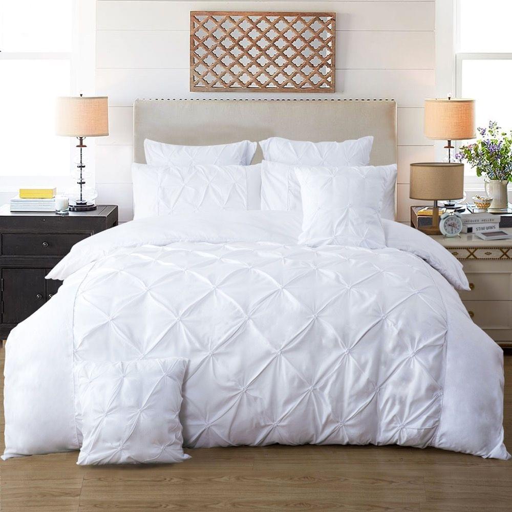 White king duvet cover set with diamond pintuck quilt and matching shams