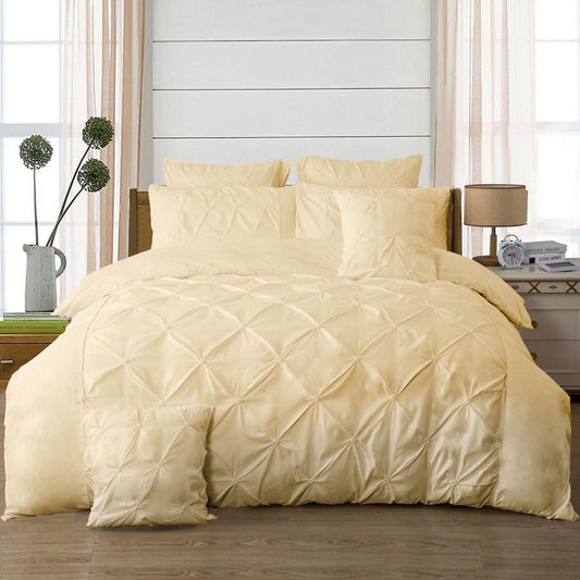 Queen size quilt and duvet cover set, beige diamond pintuck comforter and shams