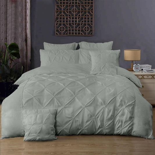 Grey super king duvet cover set with diamond pintuck quilted pattern
