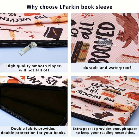 Zippered dog print book sleeve close-up with smooth black zipper