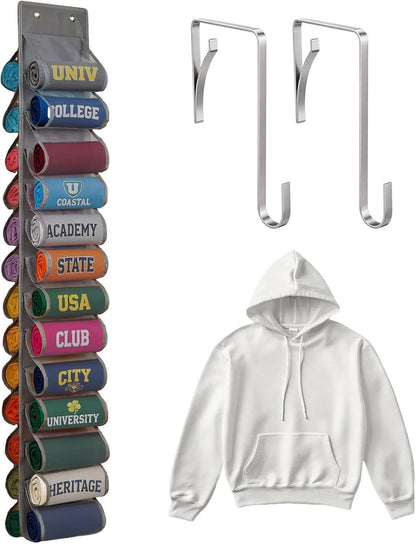 Double-Sided Over Door & Closet Organizer for Yoga Pants, Scarves & Accessories in Dorms and Bedrooms, 26-Pocket Vertical Storage Rack (Grey)