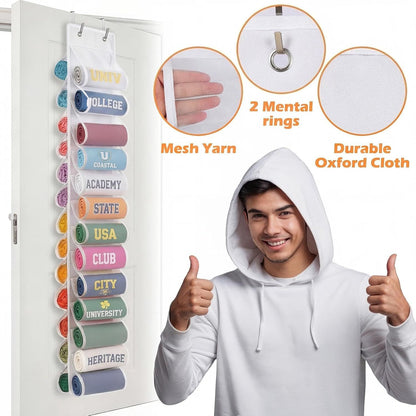 Double-Sided Over Door & Closet Organizer for Yoga Pants, Scarves & Accessories in Dorms and Bedrooms, 26-Pocket Vertical Storage Rack (White)