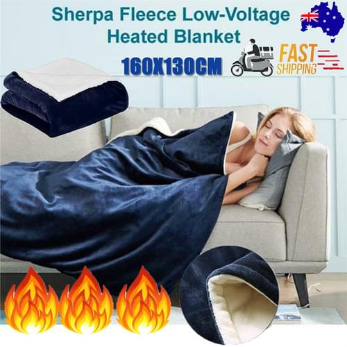 Double-side Flannel Heated Electric Throw Blanket Fast Heating Warm Washable Blue.