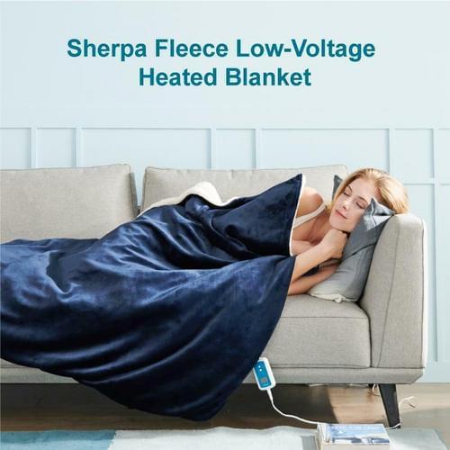 Double-side Flannel Heated Electric Throw Blanket Fast Heating Warm Washable Blue.