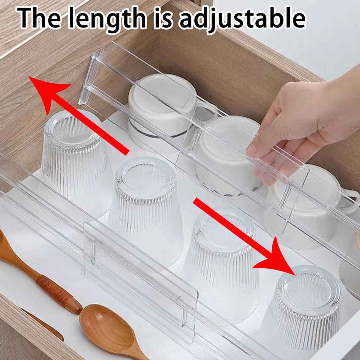 Drawer Divider - 8 Pieces - Drawer Organizer - Cutlery Organizer - Storage System - Drawer Trays - For Kitchen/Bedroom/Office/Clothing - Easy to Install - Organizers - Adjustable - Extendable - Plastic - Multifunctional - Transparent