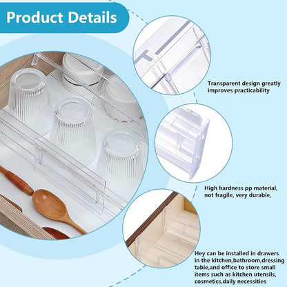 Drawer Divider - 8 Pieces - Drawer Organizer - Cutlery Organizer - Storage System - Drawer Trays - For Kitchen/Bedroom/Office/Clothing - Easy to Install - Organizers - Adjustable - Extendable - Plastic - Multifunctional - Transparent