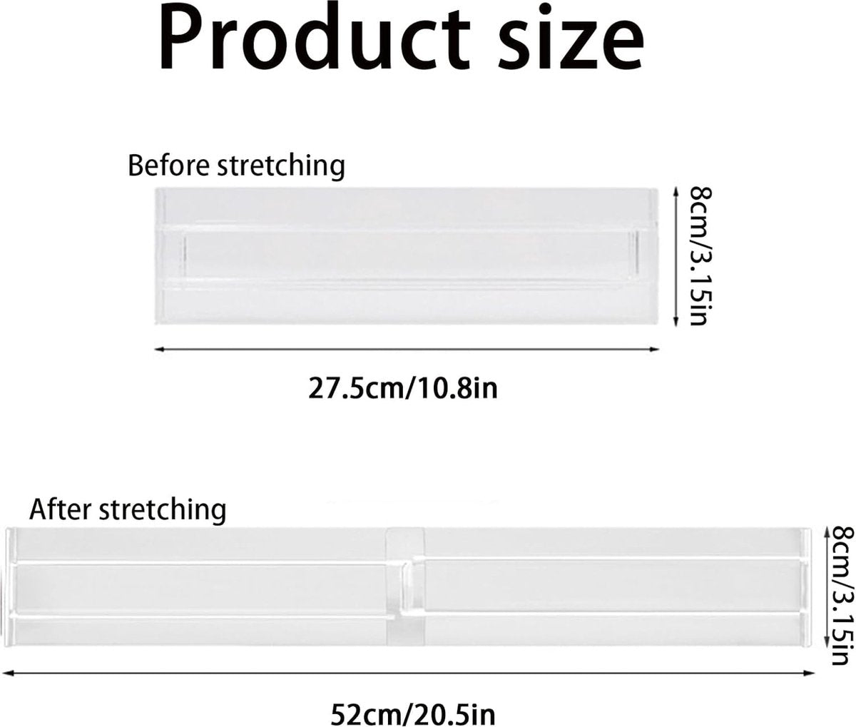 Drawer Divider - 8 Pieces - Drawer Organizer - Cutlery Organizer - Storage System - Drawer Trays - For Kitchen/Bedroom/Office/Clothing - Easy to Install - Organizers - Adjustable - Extendable - Plastic - Multifunctional - Transparent