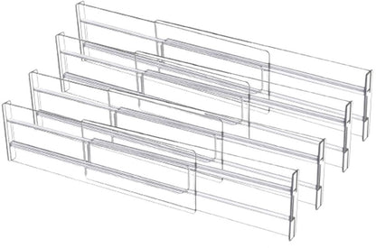 Drawer divider - 4 pieces - Drawer divider - Drawer organizer - Tools - Adjustable/extendable (27.5-52 cm) - For Clothes/Kitchen/Bathroom/Wardrobe - Transparent - Plastic