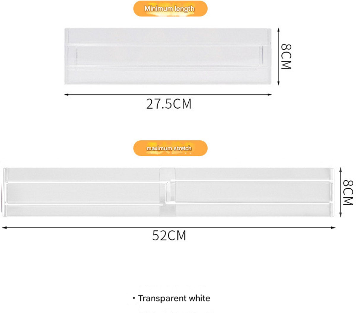 Drawer divider - 4 pieces - Drawer divider - Drawer organizer - Tools - Adjustable/extendable (27.5-52 cm) - For Clothes/Kitchen/Bathroom/Wardrobe - Transparent - Plastic
