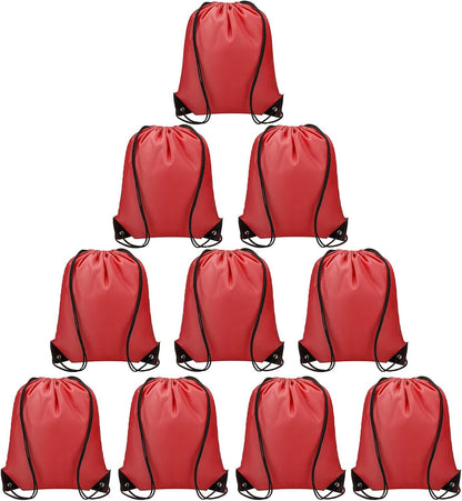 Drawstring Backpacks Bulk 10 Pieces String Bags Customized Bags for Party Gym Sport Trip - Red