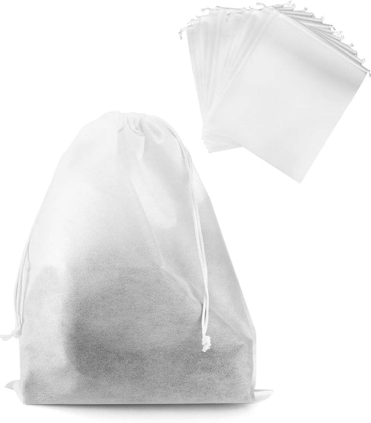 White non-woven drawstring dust cover storage bags, large size, 6-pack set