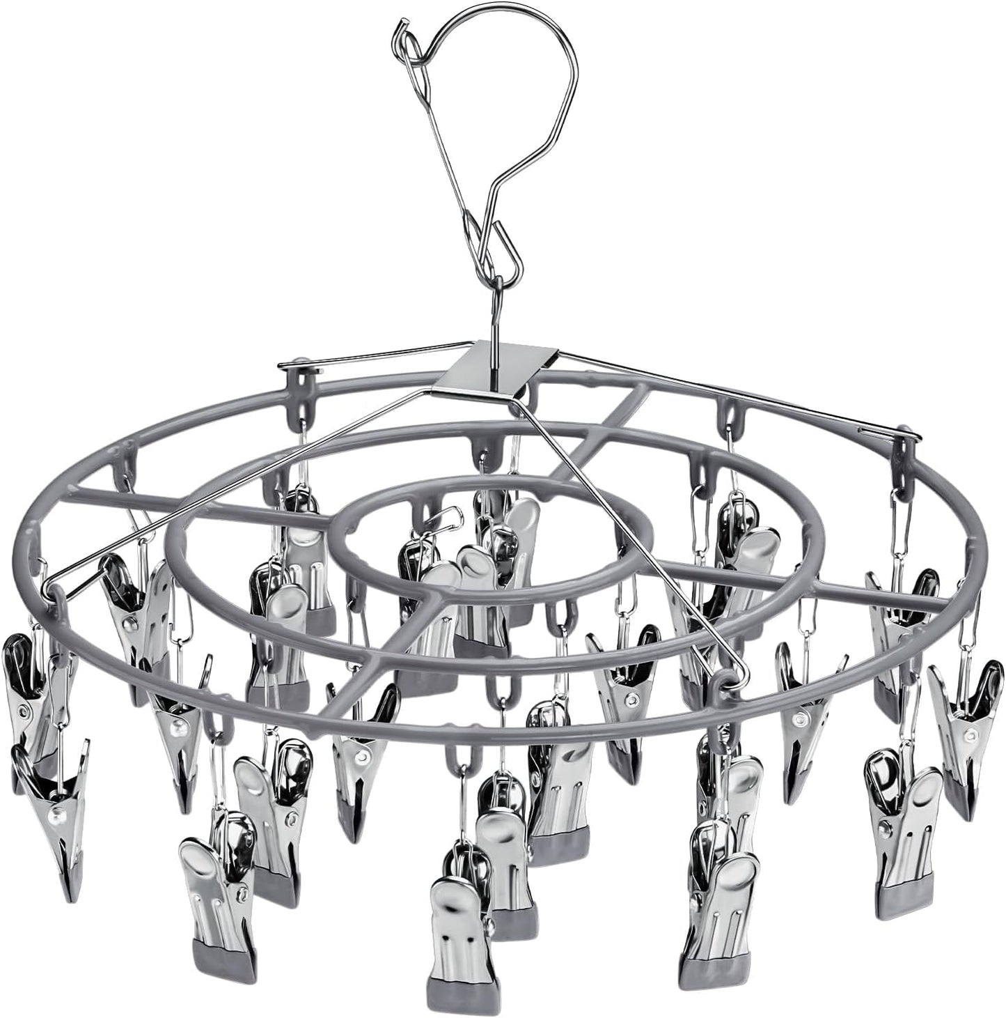 Drying Rack Clothing with 24 Clips，Sock Hanger for Drying，Hanging Clothes Dryer Underwear Hangers Racks Laundry Herb Socks Panty Wet Bra Lingerie Baby cates Foldable Small Indoor Metal