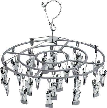Drying Rack Clothing with 24 Clips，Sock Hanger for Drying，Hanging Clothes Dryer Underwear Hangers Racks Laundry Herb Socks Panty Wet Bra Lingerie Baby cates Foldable Small Indoor Metal