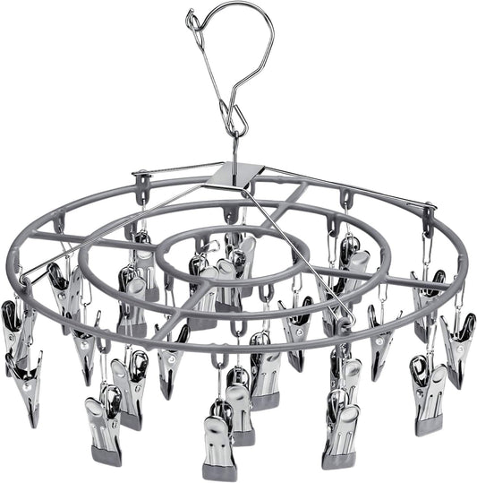 Metal drying rack with 24 spring clips and hook hanger for laundry drying