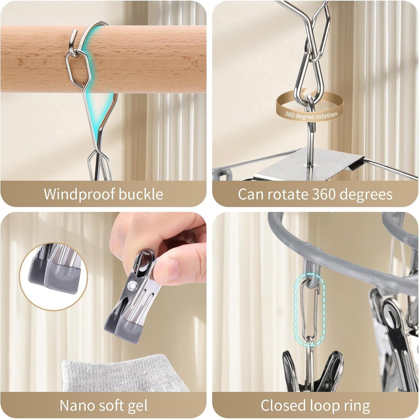 Drying Rack Clothing with 24 Clips，Sock Hanger for Drying，Hanging Clothes Dryer Underwear Hangers Racks Laundry Herb Socks Panty Wet Bra Lingerie Baby cates Foldable Small Indoor Metal