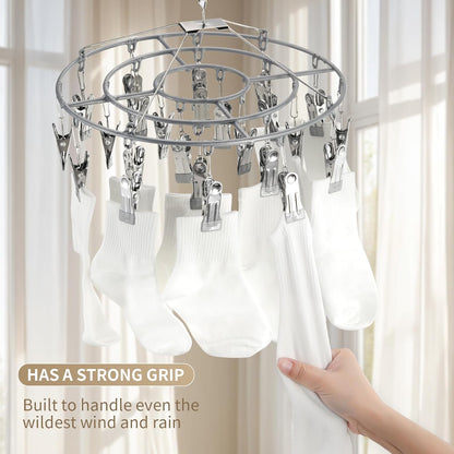 Drying Rack Clothing with 24 Clips，Sock Hanger for Drying，Hanging Clothes Dryer Underwear Hangers Racks Laundry Herb Socks Panty Wet Bra Lingerie Baby cates Foldable Small Indoor Metal