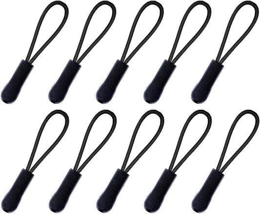 Black zipper pull cord tab set, 10-pack