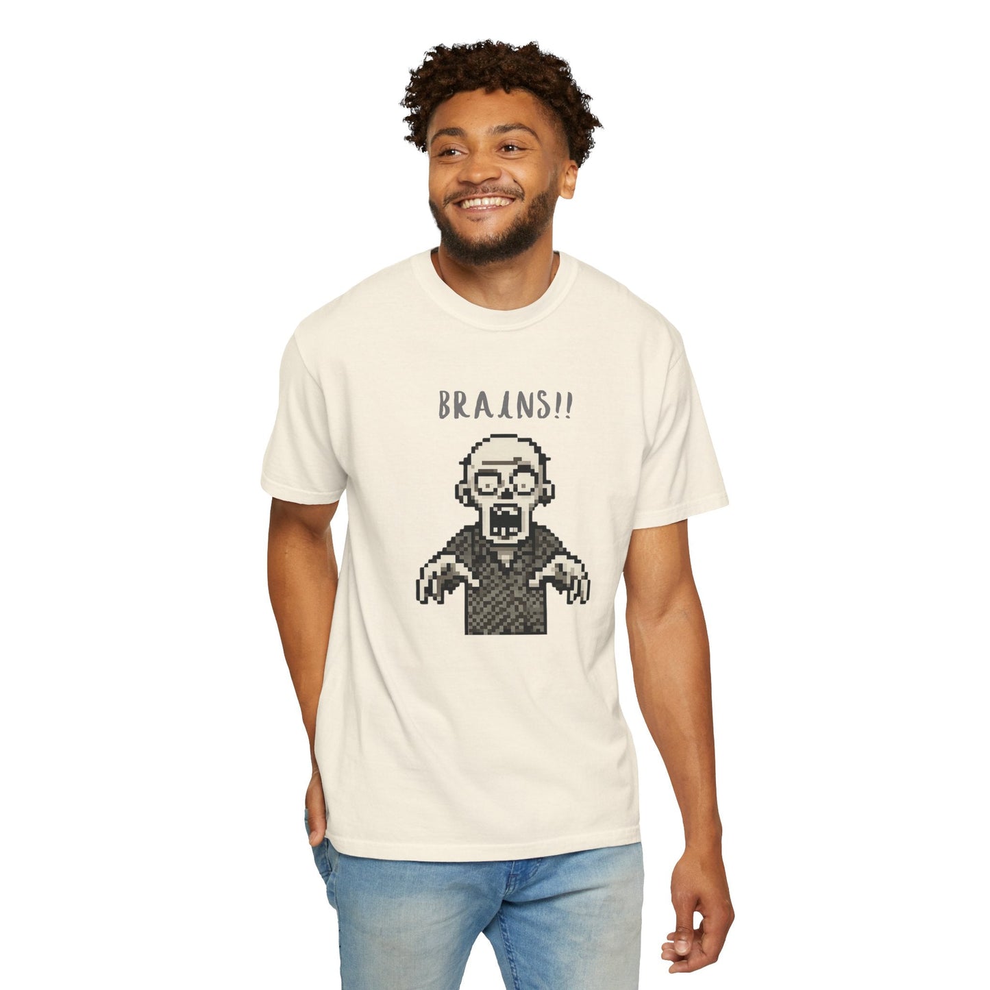 Pixel Zombie 'BRAINS!!' T-Shirt  By Aprasi