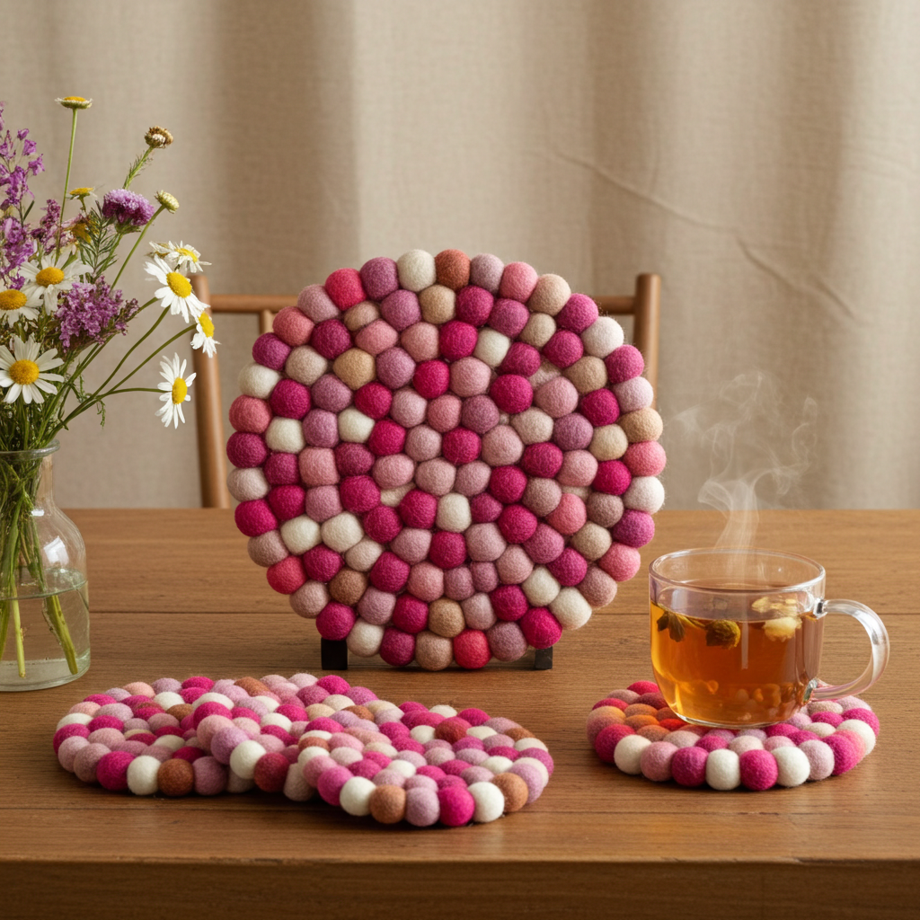 Berry Pop / Pink Wool Felt Coasters – Set of 4