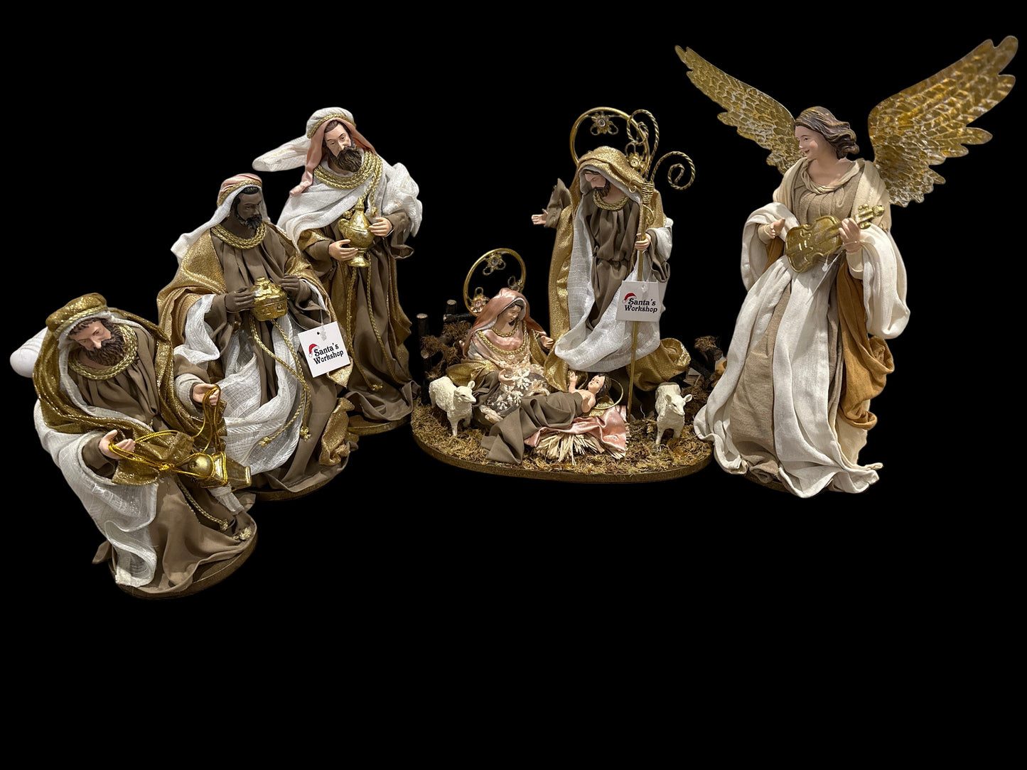 Handmade Christmas Nativity Set 30cm (11.75") – Holy Family & Standing Angel Religious Figurines, Christian Christmas Home Decor Gift