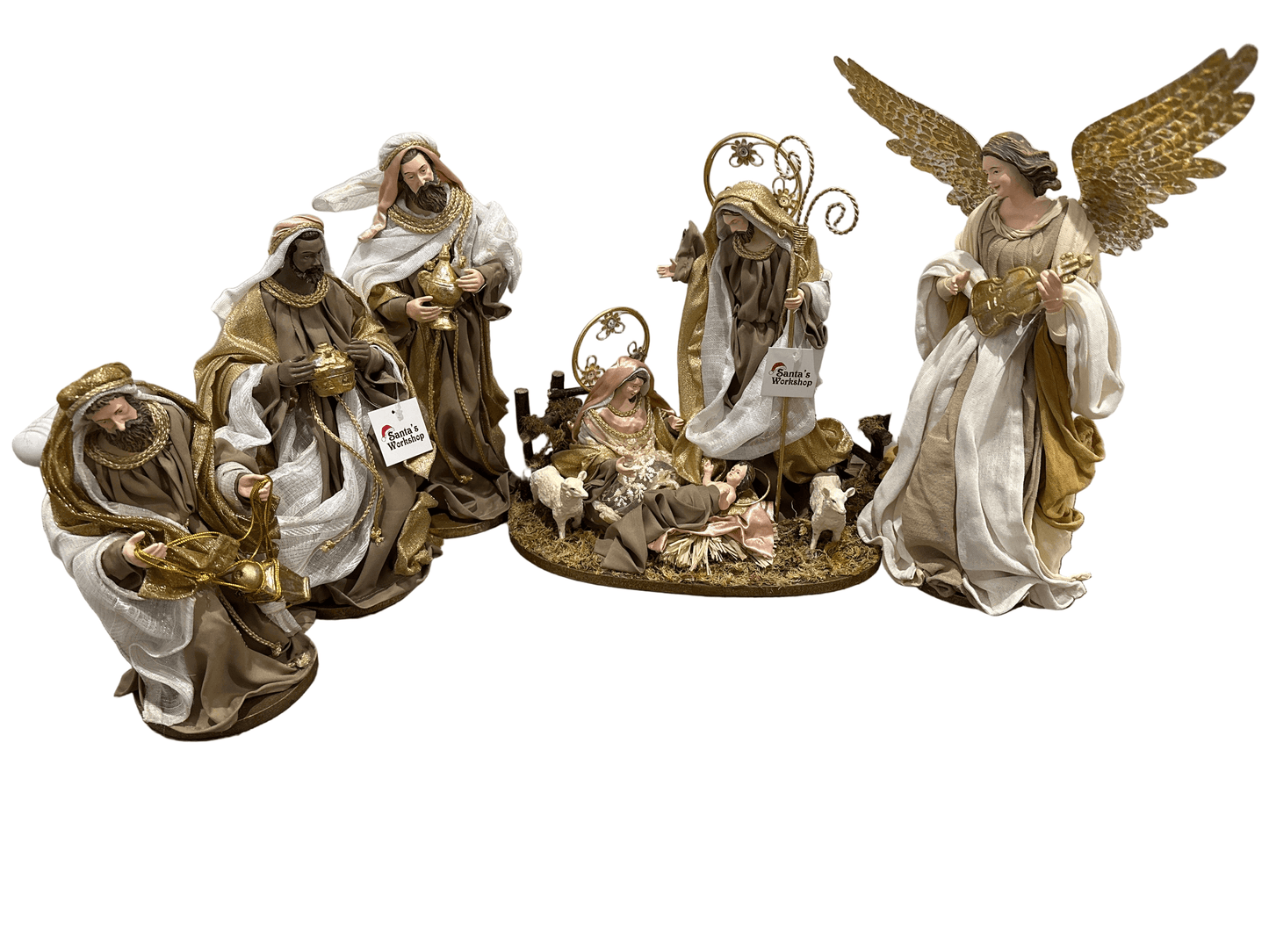 Handmade Christmas Nativity Set 30cm (11.75") – Holy Family & Standing Angel Religious Figurines, Christian Christmas Home Decor Gift
