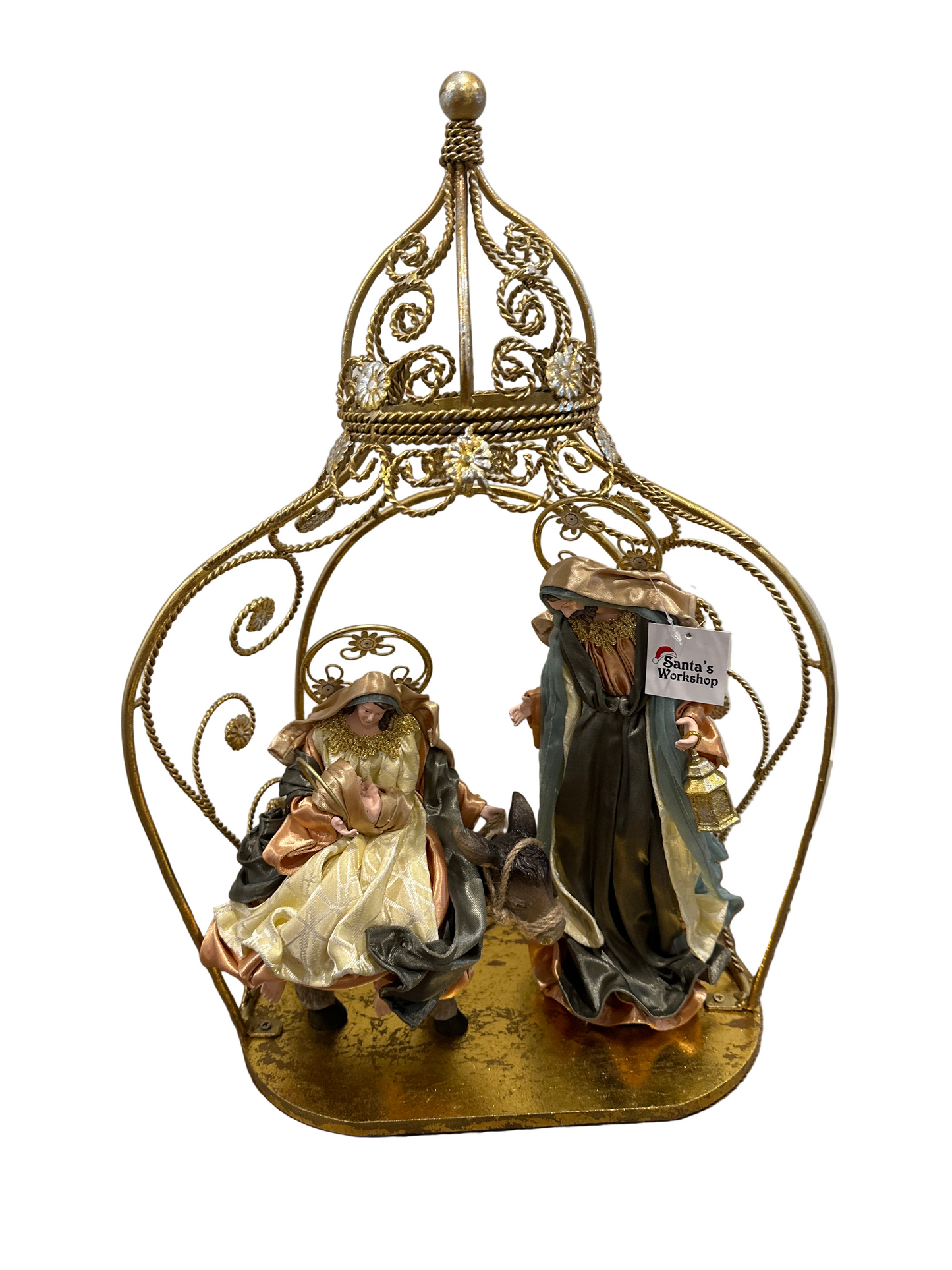 19.25" (50cm) Christmas Holy Family in Gazebo – Handmade Religious Nativity Scene, Premium Christian Christmas Decoration & Holiday Centrepiece