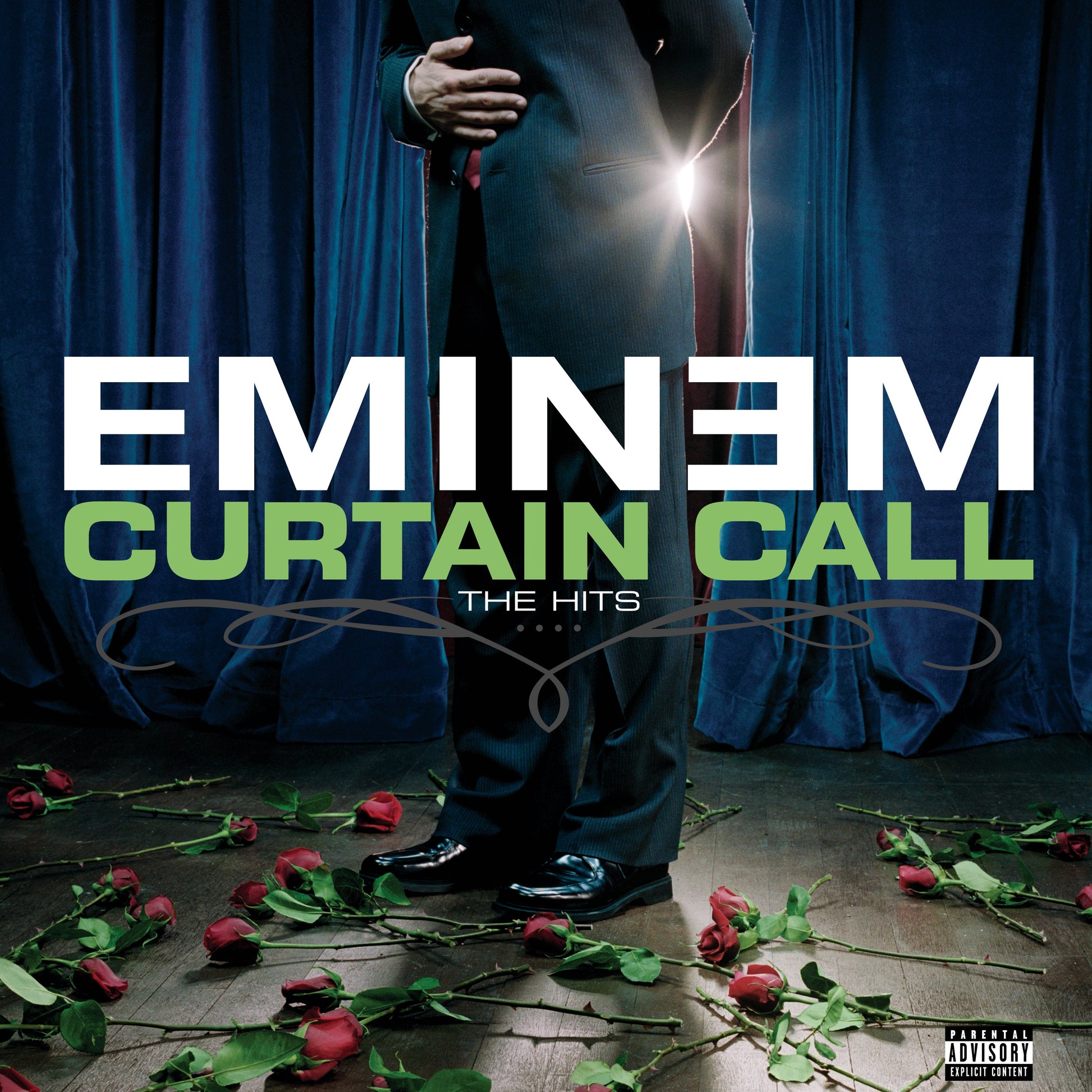 Eminem Curtain Call double vinyl album cover with bold title and advisory label