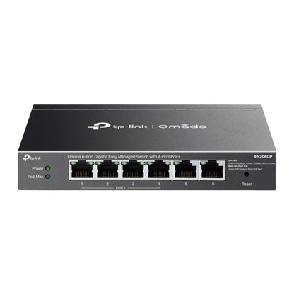TP-Link Omada ES206GP 6-Port Gigabit Easy Managed Switch with 4-Port PoE+ | Compact, Fanless, 65W PoE Budget, Omada Cloud Management