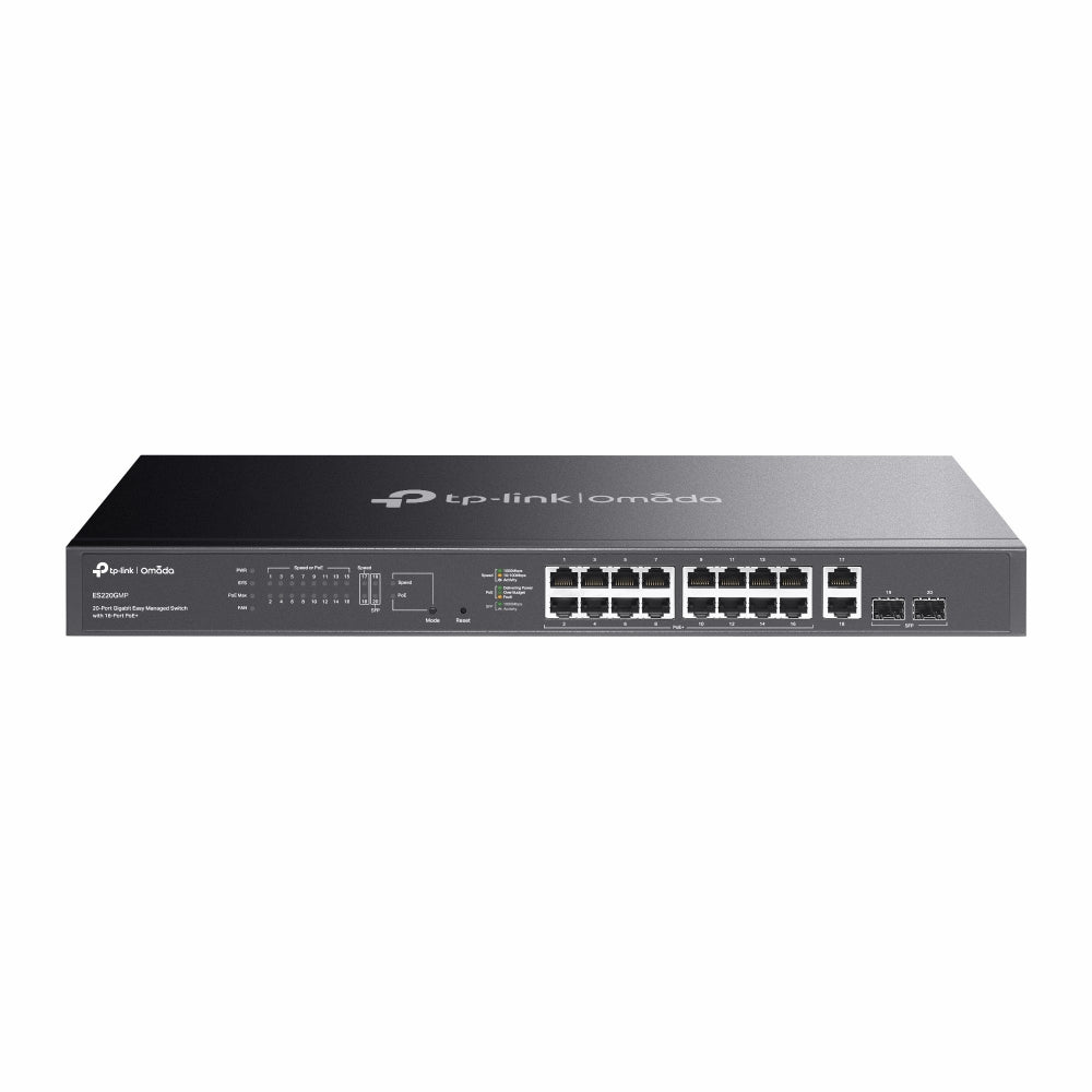TP-Link Omada ES220GMP 20-Port Gigabit Easy Managed Switch with 16-Port PoE+ | 250W PoE Budget, Omada Cloud Management, Long-Range PoE
