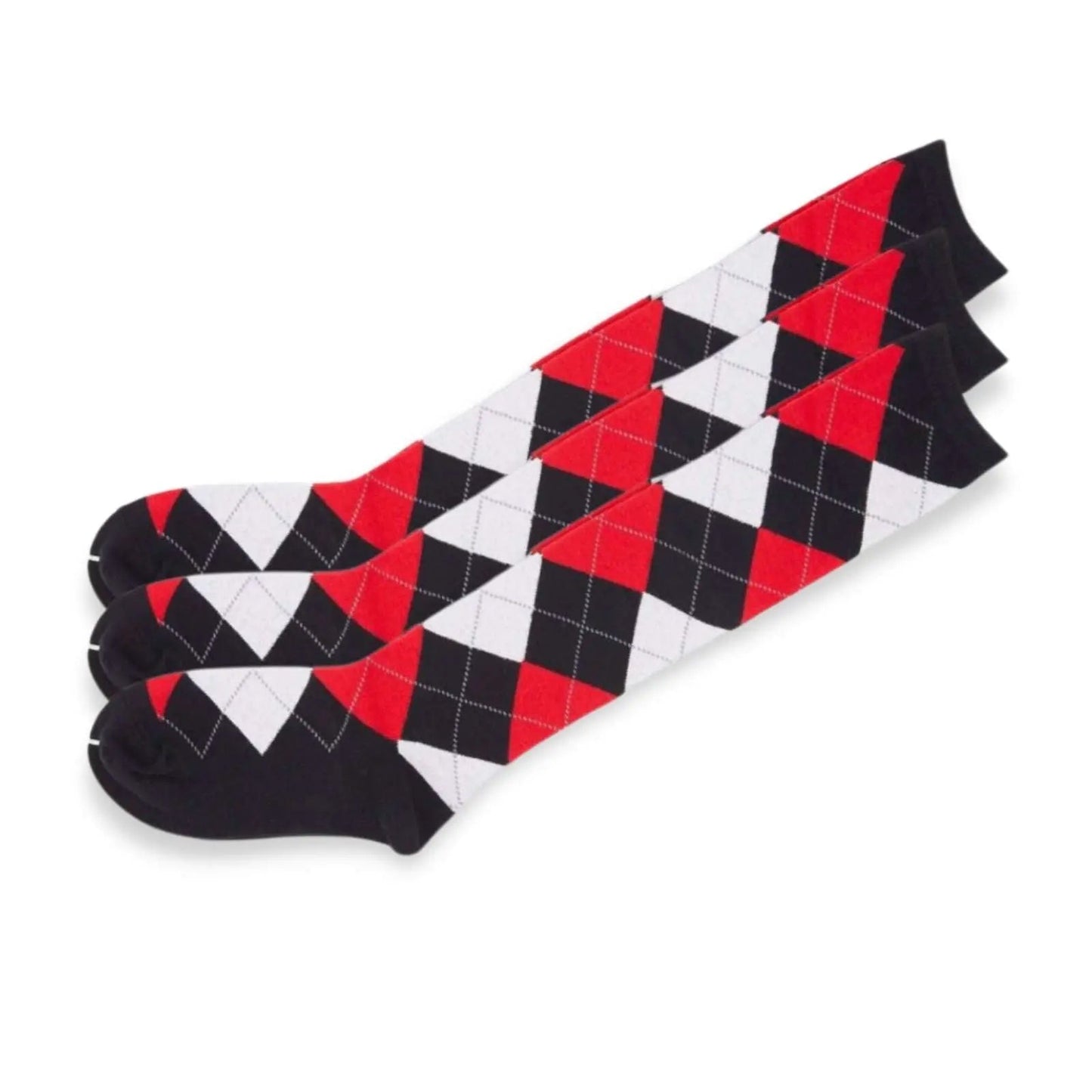 Argyle Knee High 3 Pairs Cotton Socks Diamond Check Pattern