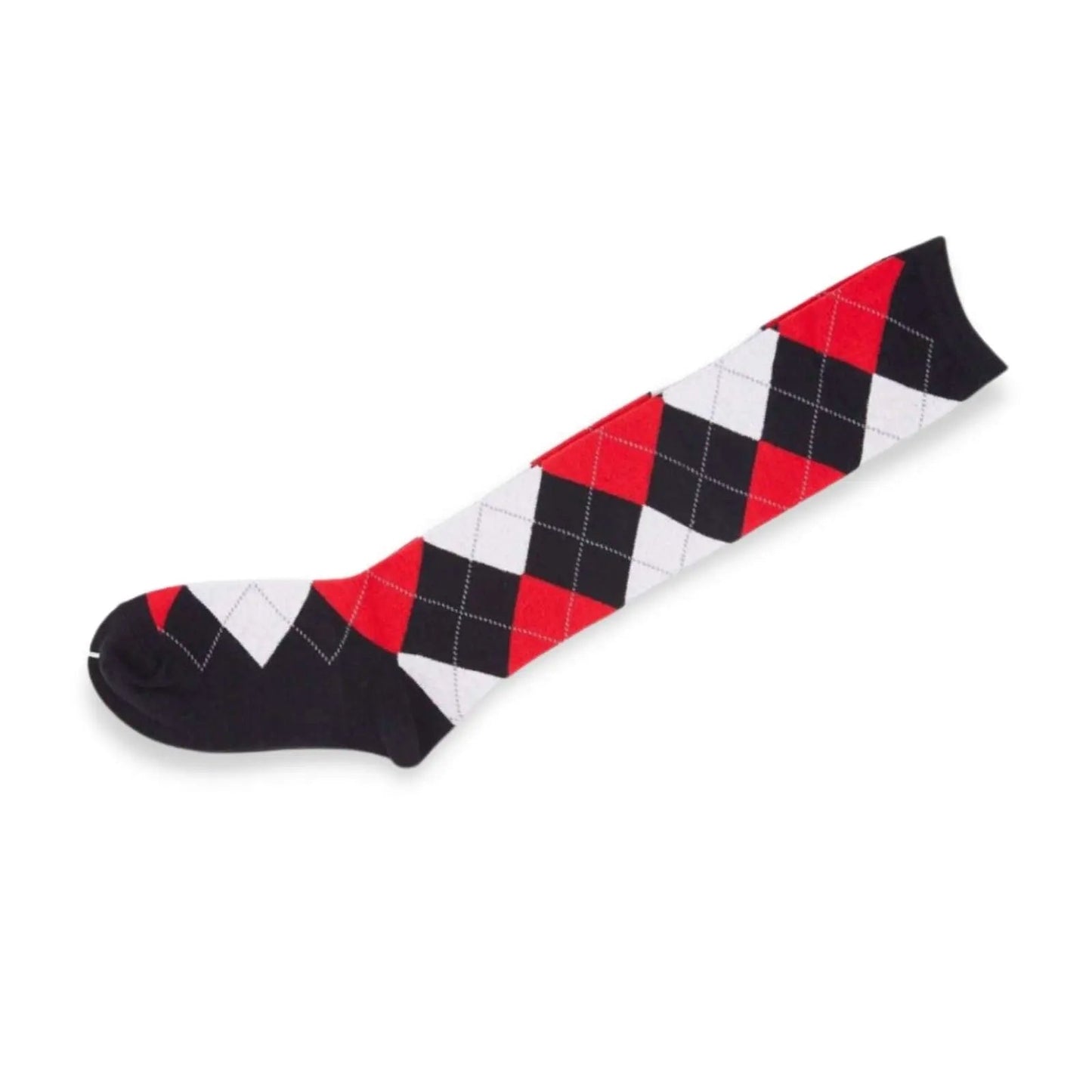 Knee High Socks Black Red Diamond Check Ladies Long Womens