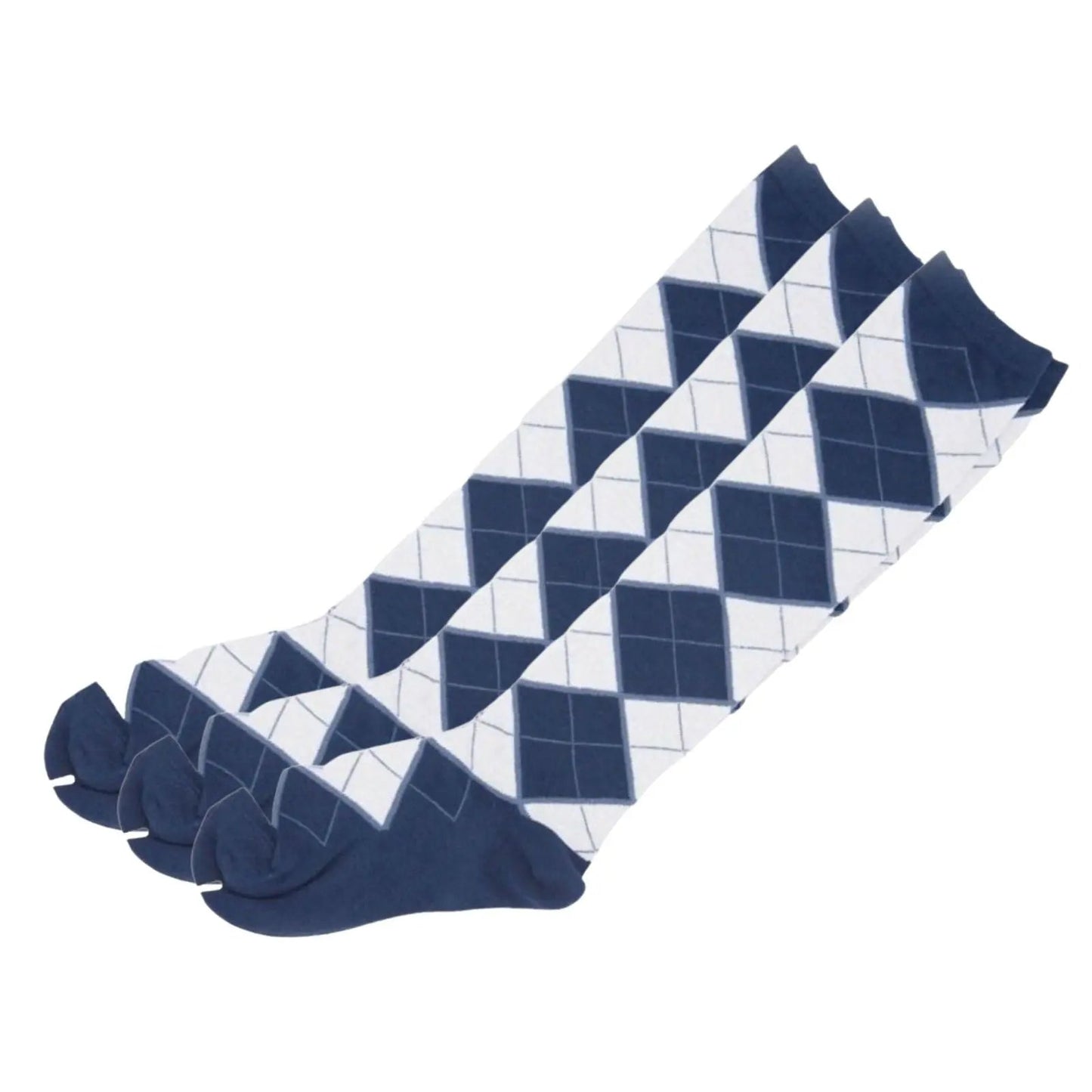 Argyle Knee High 3 Pairs Cotton Socks Diamond Check Pattern