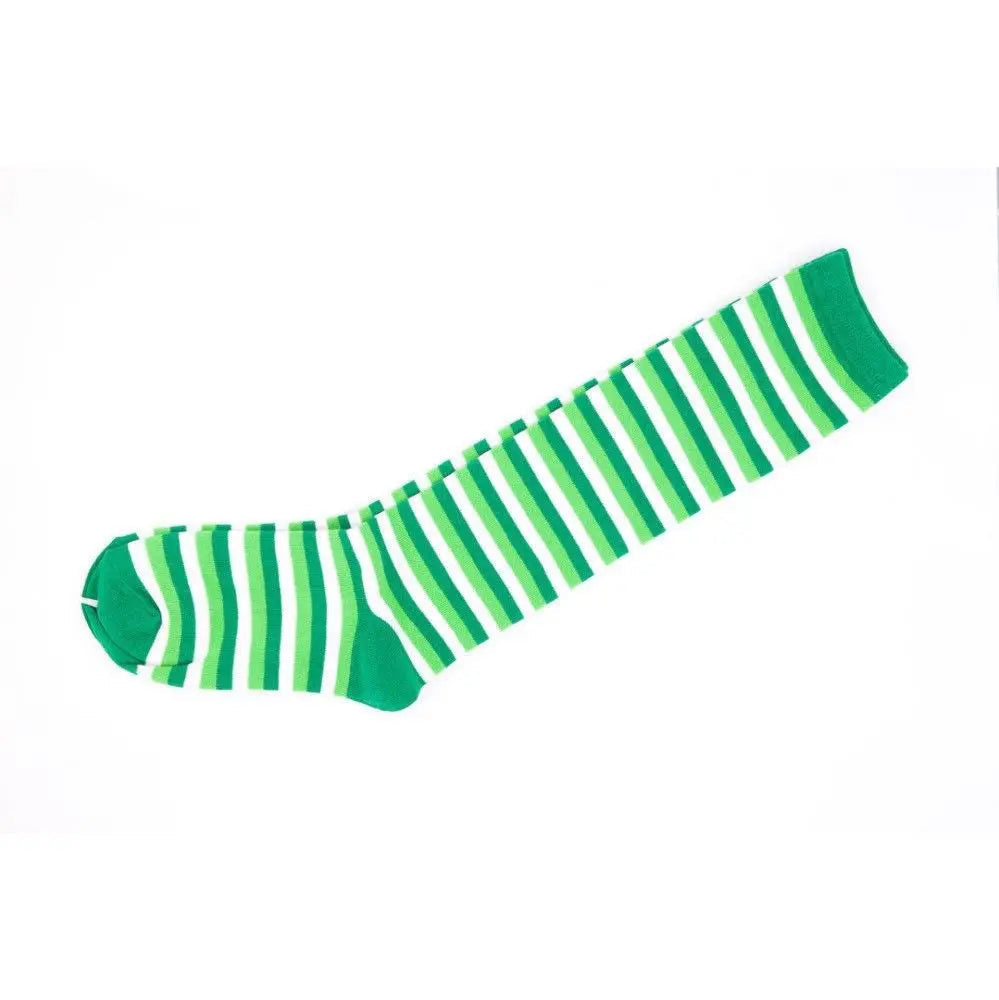 Knee High Socks Striped Ladies Long Womens Green White Stripe