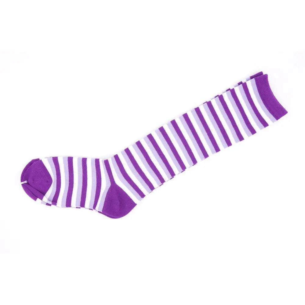 Womens Knee High Socks Striped Ladies Long Purple Stripe AU Stock