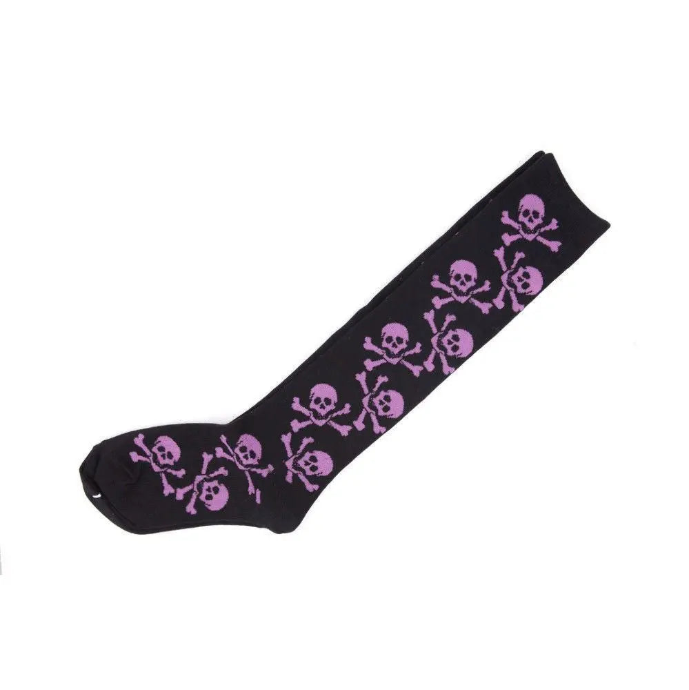 Skull Knee High Socks Purple