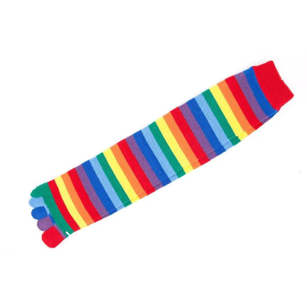 Womens Rainbow Five Finger Knee High Toe Socks