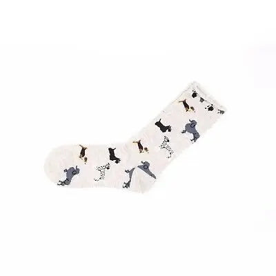 4 Pairs Dog Puppy Pattern Novelty Crew Cotton Socks for Women