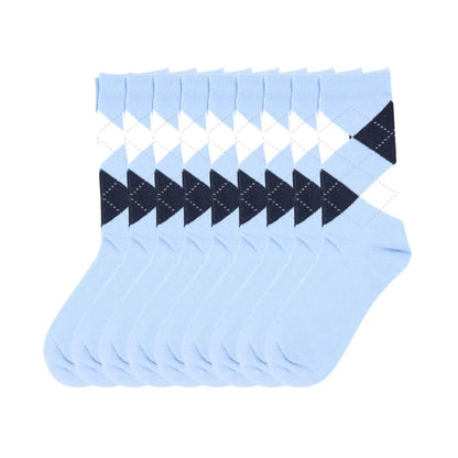 Women Classic 8 Pairs Argyle Check Cotton Crew Socks Diamond Design 2-8