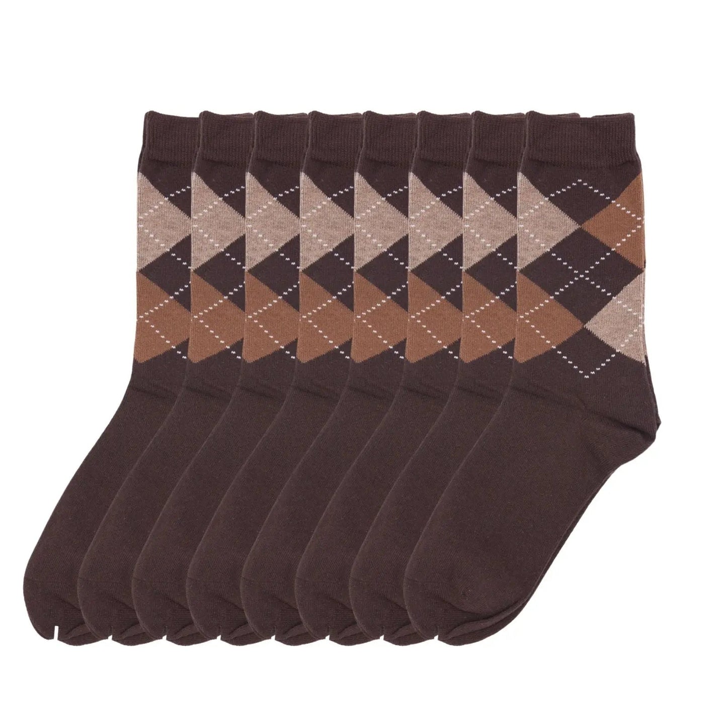 Women Classic 8 Pairs Argyle Check Cotton Crew Socks Diamond Design 2-8