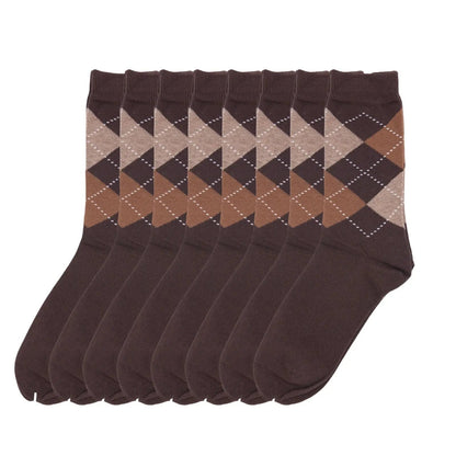 Women Classic 8 Pairs Argyle Check Cotton Crew Socks Diamond Design 2-8