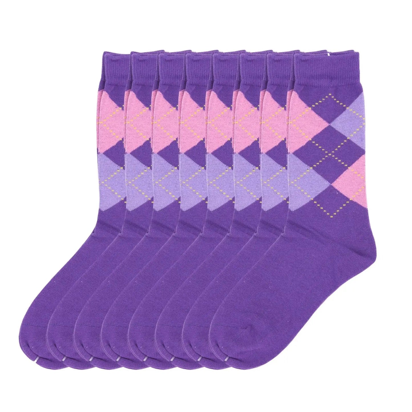 Women Classic 8 Pairs Argyle Check Cotton Crew Socks Diamond Design 2-8
