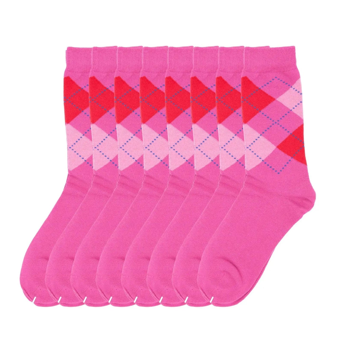 Women Classic 8 Pairs Argyle Check Cotton Crew Socks Diamond Design 2-8