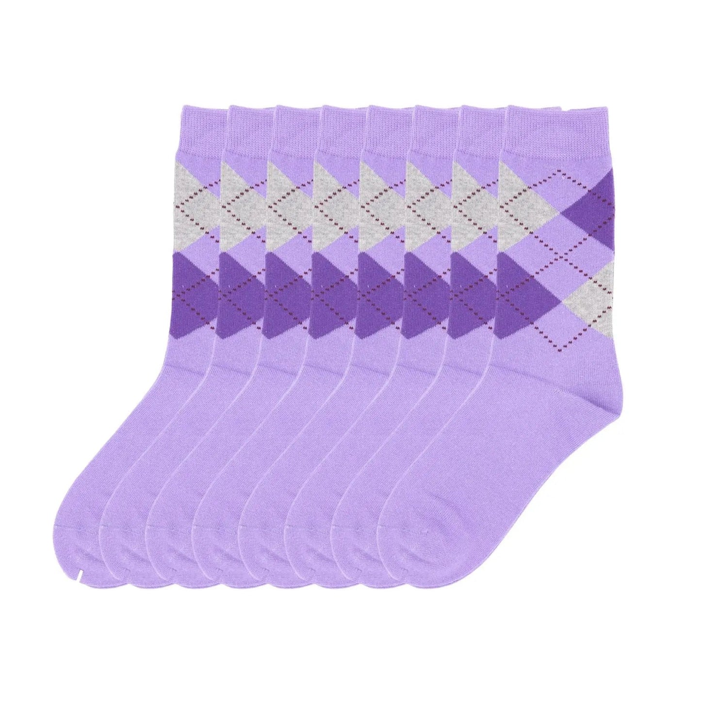 Women Classic 8 Pairs Argyle Check Cotton Crew Socks Diamond Design 2-8