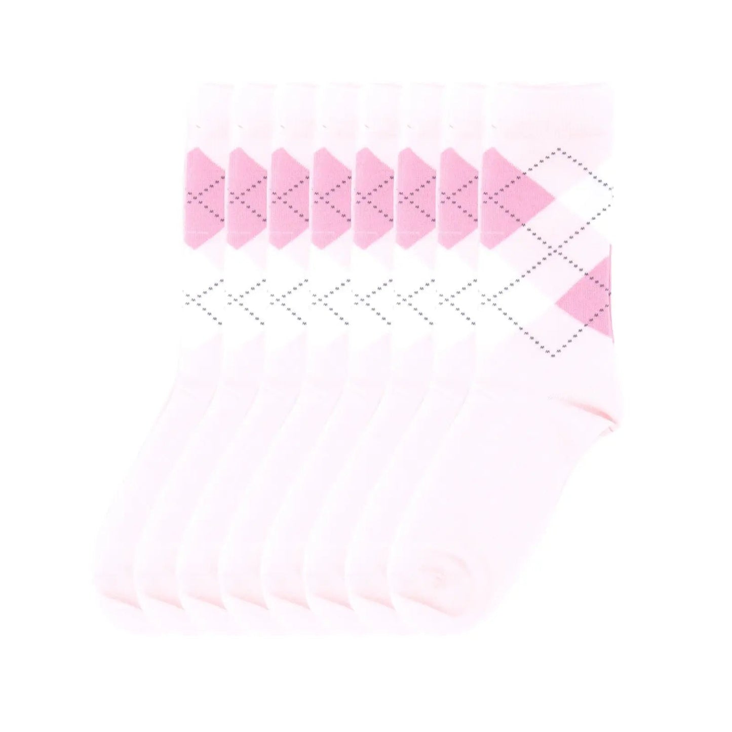 Women Classic 8 Pairs Argyle Check Cotton Crew Socks Diamond Design 2-8