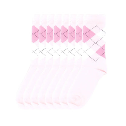 Women Classic 8 Pairs Argyle Check Cotton Crew Socks Diamond Design 2-8