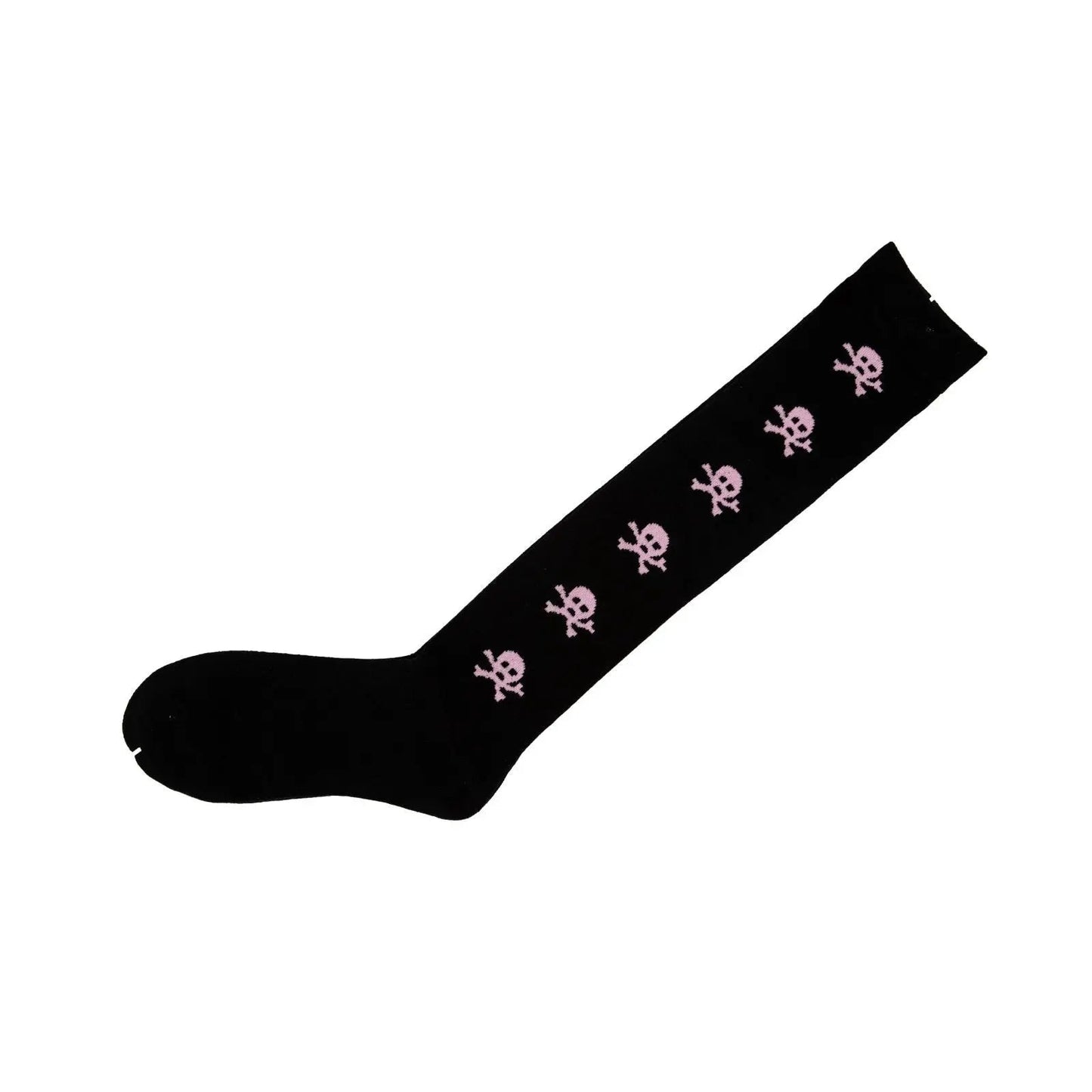 Pink Skull Knee High Socks Black for Women