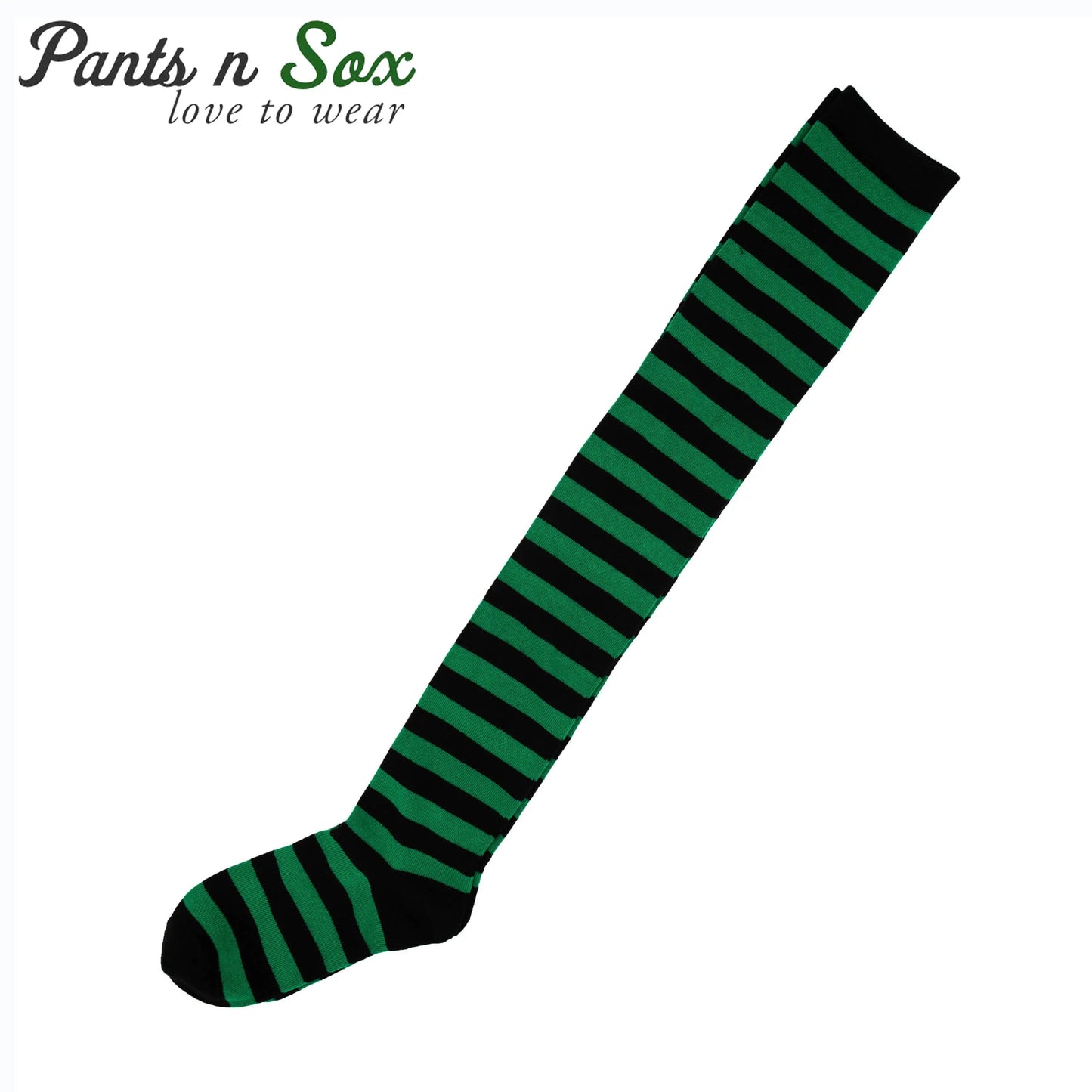 New Womens Ladies Black Green Striped Thigh High Socks Size 2-8
