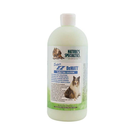 DeMATt de-matting conditioner bottle by Natures Specialties, light green bottle and white cap